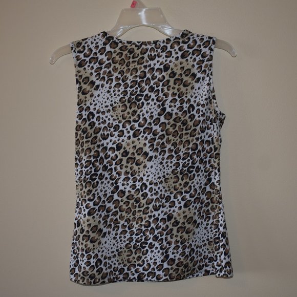 Women's Leopard Cowl Neck Sleeveless Shirt - Size Medium - Picture 3 of 8